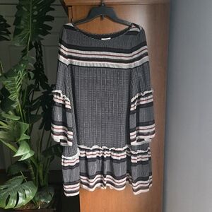 Max Studio Black and White Midi Dress with Bishop Sleeves